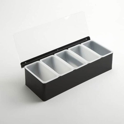 American Metalcraft CDB5 14.75" L x 5.75" W x 3.5" H Countertop (5) 16 Oz. Plastic Containers Stainless Steel Condiment Holder 5-Compartment
