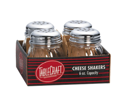 TableCraft Products CP260-4 6 Oz. Swirl Polycarbonate Jar Perforated Chrome Plated Tops Cash &amp; Carry Cheese Shakers