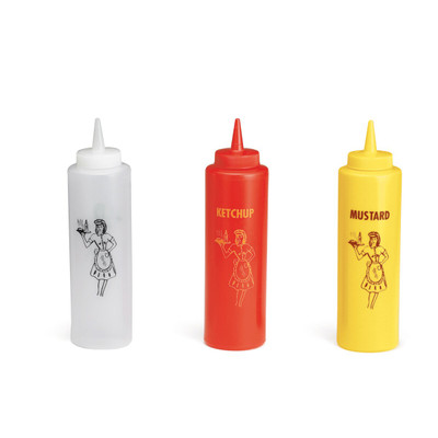 TableCraft Products 1112KMC 12 Oz. Cone Tip Cash And Carry Nostalgia Squeeze Bottle Set