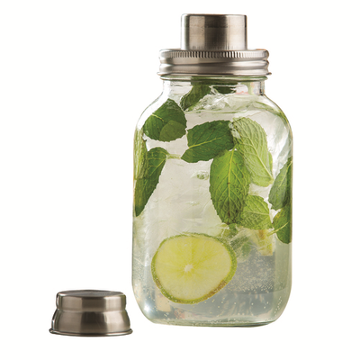 TableCraft Products MJS30 30 Oz. 18 Stainless Steel Top Glass Cash & Carry Mason Jar Cocktail Shaker