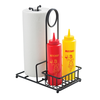 TableCraft Products 10263 10&quot; W x 6&quot; D x 12 1/4&quot; H 2-Section Steel Black Powder Coat Paper Towel &amp; Condiment Caddy