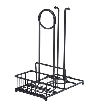 TableCraft Products 10263 10" W x 6" D x 12 1/4" H 2-Section Steel Black Powder Coat Paper Towel & Condiment Caddy