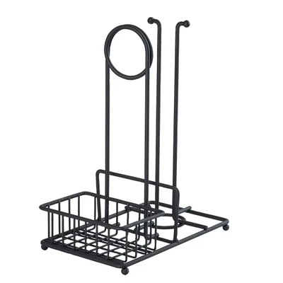 TableCraft Products 10263 10" W x 6" D x 12 1/4" H 2-Section Steel Black Powder Coat Paper Towel &amp; Condiment Caddy
