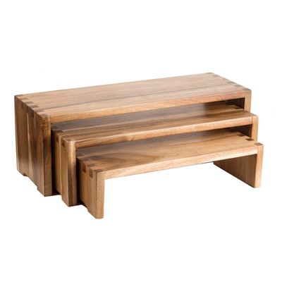 TableCraft Products RACA300 Rectangular 3 Piece Nesting Set Acacia Wood Cascade Risers