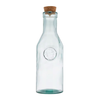 TableCraft Products 6631 3 3/4" W x 3 3/4" D x 12" H 34 Oz. With Cork Stopper Green Tint Glass Authentic Collection Apothecary Bottle