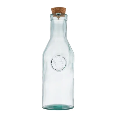 TableCraft Products 6631 3 3/4" W x 3 3/4" D x 12" H 34 Oz. With Cork Stopper Green Tint Glass Authentic Collection Apothecary Bottle