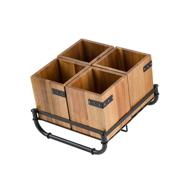 TableCraft Products 10075 11 1/4" W x 12 1/4" D x 3 3/4" H Metal Black Powder Coat Industrial Collection Cutlery Holder Rack