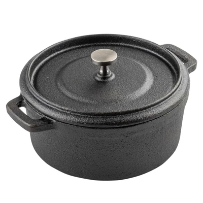 TableCraft Products 10748 16 Oz. With Lid & Handles Stainless Steel Knob Cast Iron Black Cocotte