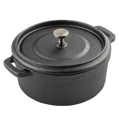 TableCraft Products 10748 16 Oz. With Lid &amp; Handles Stainless Steel Knob Cast Iron Black Cocotte