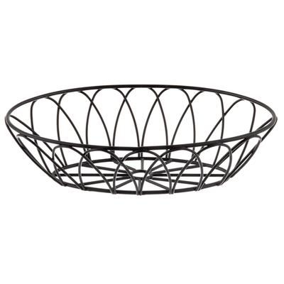 TableCraft Products 10536 9" W x 6" D x 2 1/2" H Oval Metal Black Powder Coat Finish Petal Collection Serving Basket