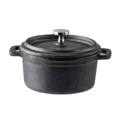 TableCraft Products 10747 With Lid & Handles Stainless Steel Knob Cast Iron Black Cocotte 8 Oz.