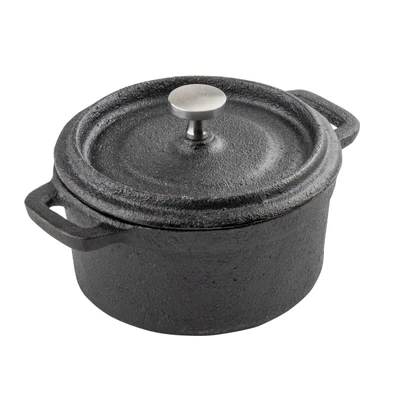 TableCraft Products 10747 With Lid & Handles Stainless Steel Knob Cast Iron Black Cocotte 8 Oz.