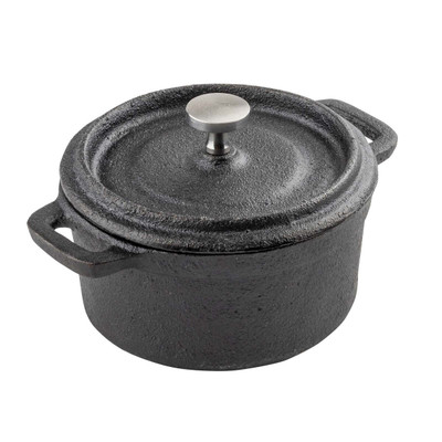 TableCraft Products 10747 With Lid &amp; Handles Stainless Steel Knob Cast Iron Black Cocotte 8 Oz.