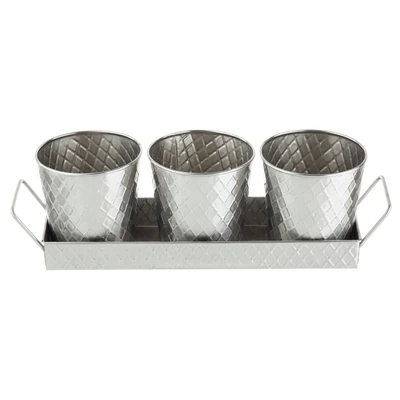 TableCraft Products 10486 14 5/8" W x 4 1/4" D x 4 1/4" H Rectangular 4-Piece Stainless Steel Lattice Collection Snack Set