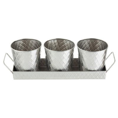TableCraft Products 10486 14 5/8" W x 4 1/4" D x 4 1/4" H Rectangular 4-Piece Stainless Steel Lattice Collection Snack Set
