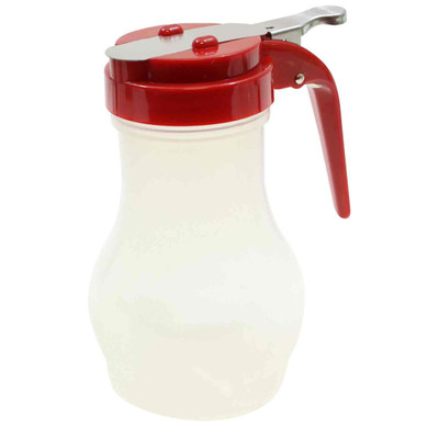 TableCraft Products PP410RE 10 Oz. Teardrop Design Red ABS Top Polypropylene Transparent Syrup Dispenser