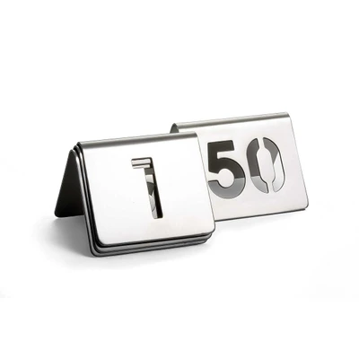 TableCraft Products TC150 2.5" W x 2.5" D Cut-Out Stainless Steel 1-50 Number Tent Set