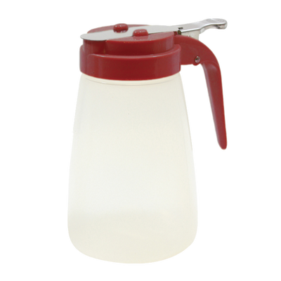 TableCraft Products PP10RE 10 Oz. Modern Design Red ABS Plastic Top Transparent Polypropylene Syrup Dispenser