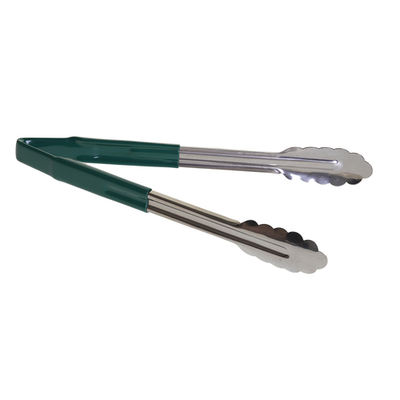 TableCraft Products 3712GEU 12" Spring Steel Green Vinyl Coated Tongs
