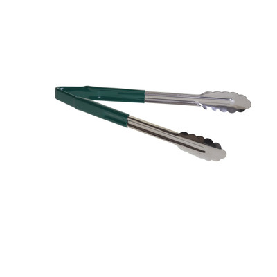 TableCraft Products 3712GEU 12" Spring Steel Green Vinyl Coated Tongs