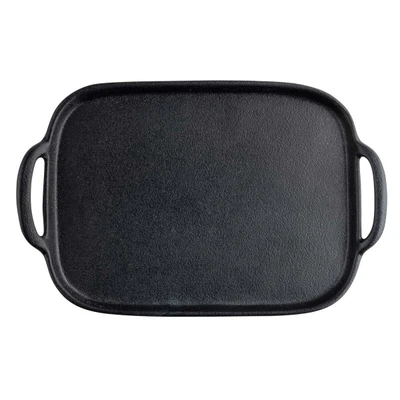 TableCraft Products 10047 12 1/4" W x 8" D x 1 1/4" H Black Small Rectangular Melamine Faux Cast Iron Tray