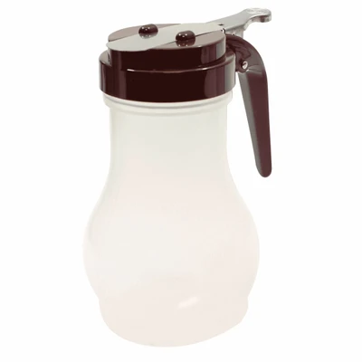 TableCraft Products PP410B 10 Oz. Teardrop Design Brown ABS Plastic Top Polypropylene Transparent Syrup Dispenser