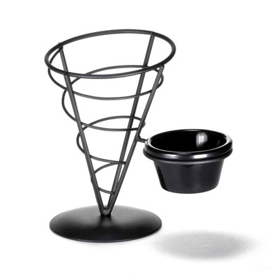 TableCraft Products ACR57 5" W x 7" H Black Powder Coated Metal Vertigo Collection Appetizer Cone Includes 1 Ramekin