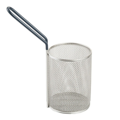 TableCraft Products 984 4 1/2" Dia. x 5 3/4" H Round 18/8 Stainless Steel Pasta Basket With Blue Cool-To-Touch PVC Handle