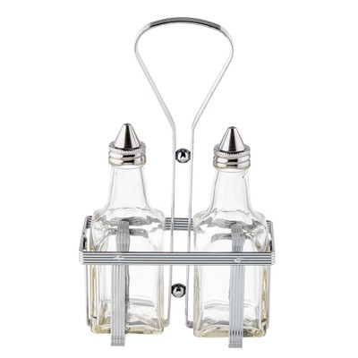 TableCraft Products 600N 6 Oz. Chrome Plated Rack Cash & Carry Oil & Vinegar Dispenser Set