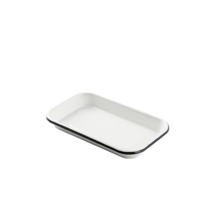 TableCraft Products 10349 10" W x 6" D x 1 0.13" H Enamel Creamy White with Black Rim Sheet Pan