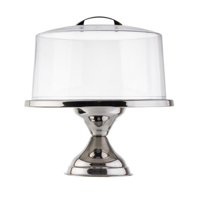 TableCraft Products H821422 12 3/4" Dia. x 13 3/4" Stainless Steel Cash & Carry Cake Stand & Cover Set