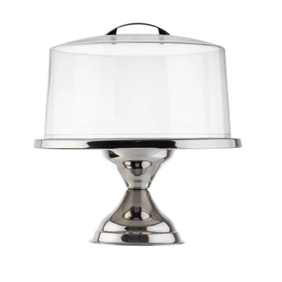 TableCraft Products H821422 12 3/4" Dia. x 13 3/4" Stainless Steel Cash & Carry Cake Stand & Cover Set