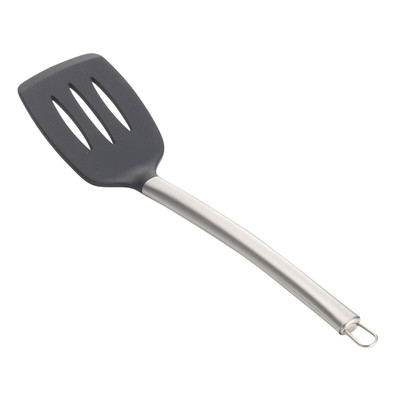 TableCraft Professional Bakeware CW402 14" Slotted Black Silicone Head Stainless Steel Handle Serving Spatula