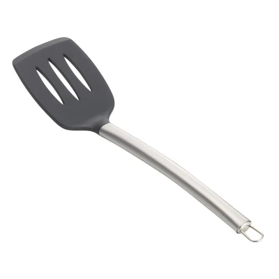 TableCraft Professional Bakeware CW402 14" Slotted Black Silicone Head Stainless Steel Handle Serving Spatula