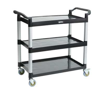 Makula 42&quot; x 20&quot; Black Plastic Utility / Bussing Utility Cart with Three Shelves