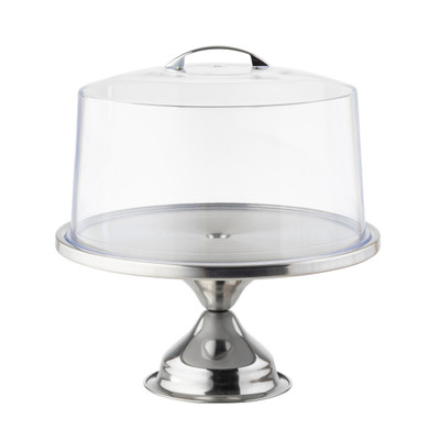 TableCraft Products 821422 12 3/4" Dia. x 13 3/4"H Stainless Steel Base With Clear Plastic Cover Cake Stand/Cover Set