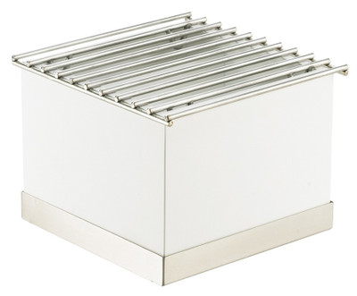 Cal-Mil 3011-55 12" W x 12" D x 8-1/4" H Square White Metal Wire Grill with Stainless Steel Base Accent Luxe Chafer Alternative