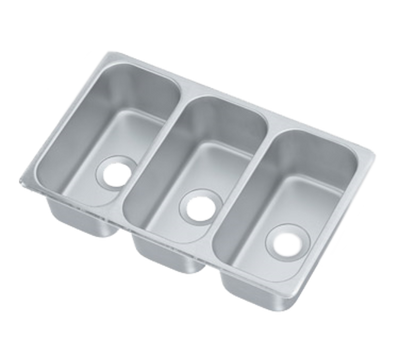Vollrath 12065-3 6 1/8&quot; W x 12 1/8&quot; Front-To-Back x 5&quot; Deep Compartments Self-Rimming 21&quot; W x 13&quot; D Three Compartment Vending Cart Drop-In Sink