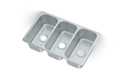 Vollrath 12065-3 6 1/8" W x 12 1/8" Front-To-Back x 5" Deep Compartments Self-Rimming 21" W x 13" D Three Compartment Vending Cart Drop-In Sink