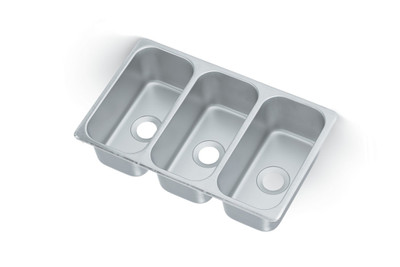 Vollrath 12065-3 6 1/8" W x 12 1/8" Front-To-Back x 5" Deep Compartments Self-Rimming 21" W x 13" D Three Compartment Vending Cart Drop-In Sink