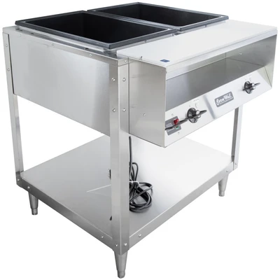 Vollrath 38116 32" W x 32" D x 34" H 2 Wells Stainless Steel ServeWell Hot Food Table - 120V