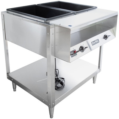 Vollrath 38116 32" W x 32" D x 34" H 2 Wells Stainless Steel ServeWell Hot Food Table - 120V