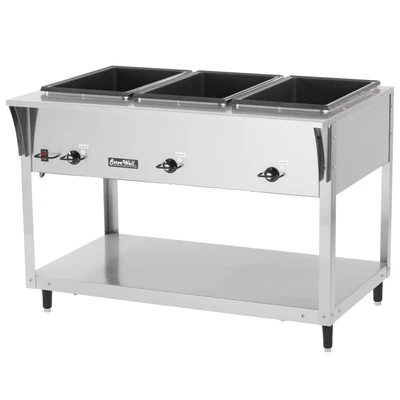 Vollrath 38213 46" W x 29 1/2" D x 34" H 3 Wells Stainless Steel ServeWell SL-Hot Food Table - 120V