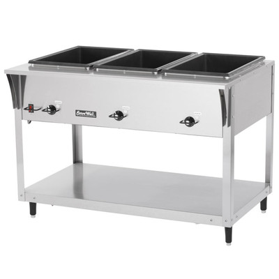 Vollrath 38213 46" W x 29 1/2" D x 34" H 3 Wells Stainless Steel ServeWell SL-Hot Food Table - 120V