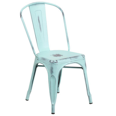 Flash Furniture ET-3534-DB-GG 500 Lb. Green Curved Back With Vertical Slat Drain Holes In Seat Distressed Metal Powder Coat Finish Chair