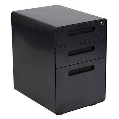 Flash Furniture HZ-AP535-01-BK-GG 16" W x 21" D x 24" H Black 3 Tier Steel Frame Mobile Drawer Cabinet