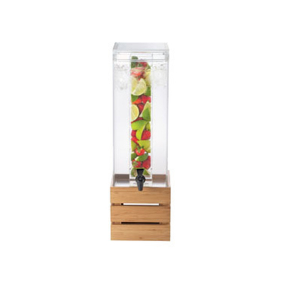 Cal-Mil 3301-3INF-60 8" W x 8" D x 25 1/2" H 3 Gallon Single Square Clear Acrylic Body Bamboo Crate Stand Infusion Chamber BPA Free Beverage Dispenser