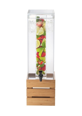 Cal-Mil 3301-3INF-60 8" W x 8" D x 25 1/2" H 3 Gallon Single Square Clear Acrylic Body Bamboo Crate Stand Infusion Chamber BPA Free Beverage Dispenser