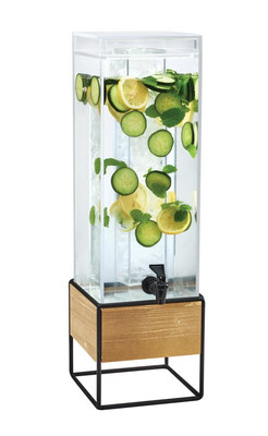Cal-Mil 3561-3-99 8" W x 8" D x 25 1/2" H 3 Gallon Square Black Metal Frame Rustic Pine Panels Madera Beverage Dispenser