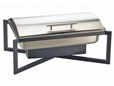 Cal-Mil 3321-13 8 Qt. Black Metal Frame Stainless Steel Cover Rectangular One by One Chafer